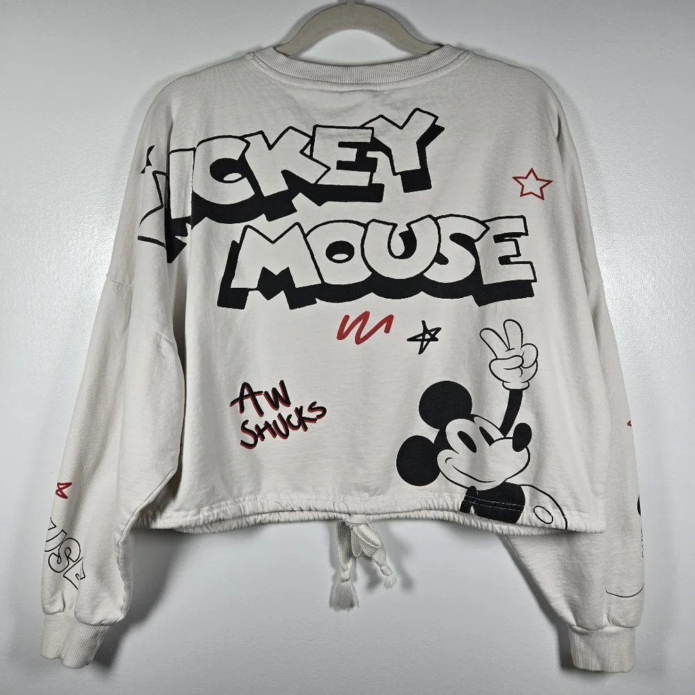 Disney Mickey Mouse Black & White Cropped Sweatshirt Size XL Oh Boy Aw Shucks